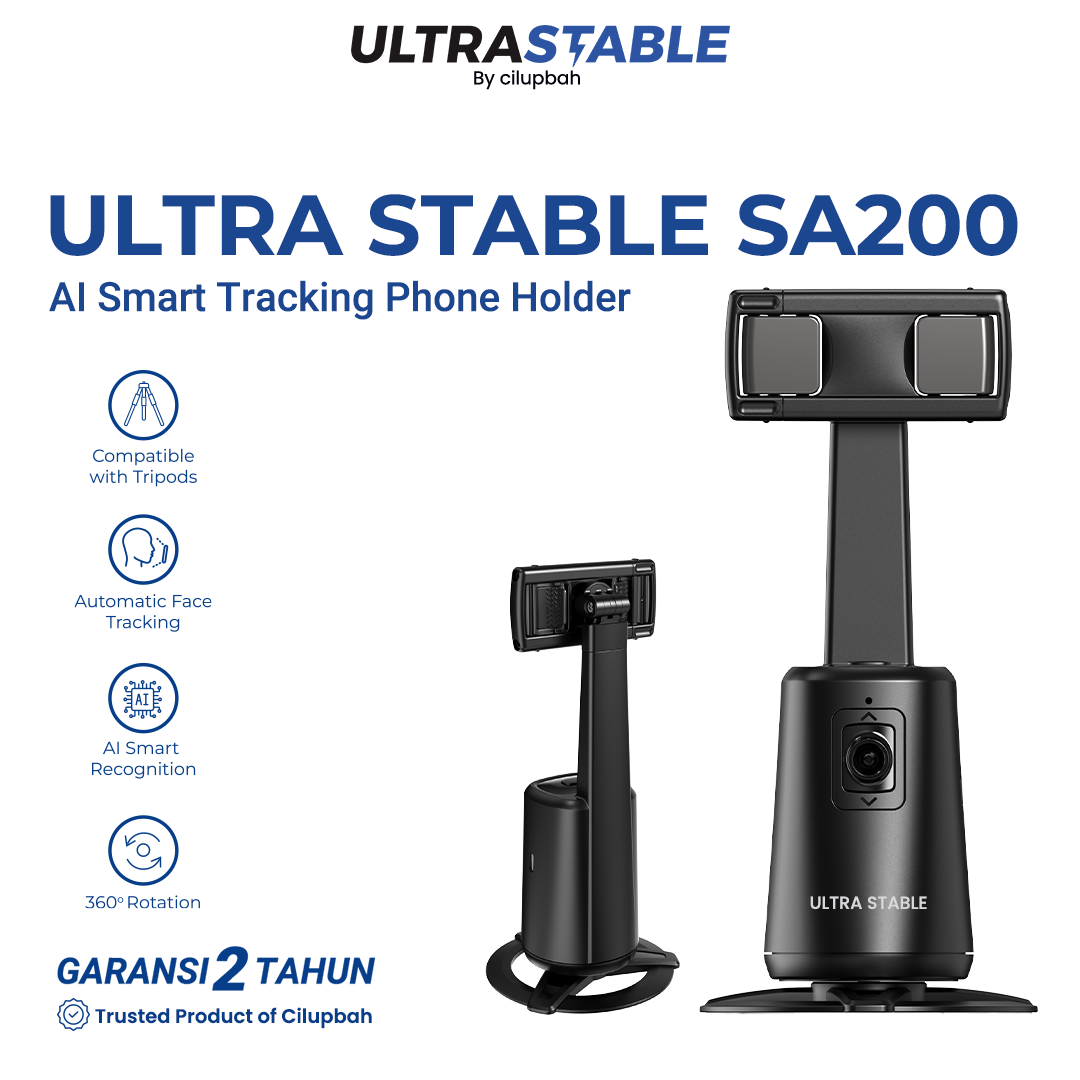 CILUPBAH Ultra Stable SA200 - AI Smart Tracking Phone Holder 360° | Auto Face Tracking | Tripod Compatible
