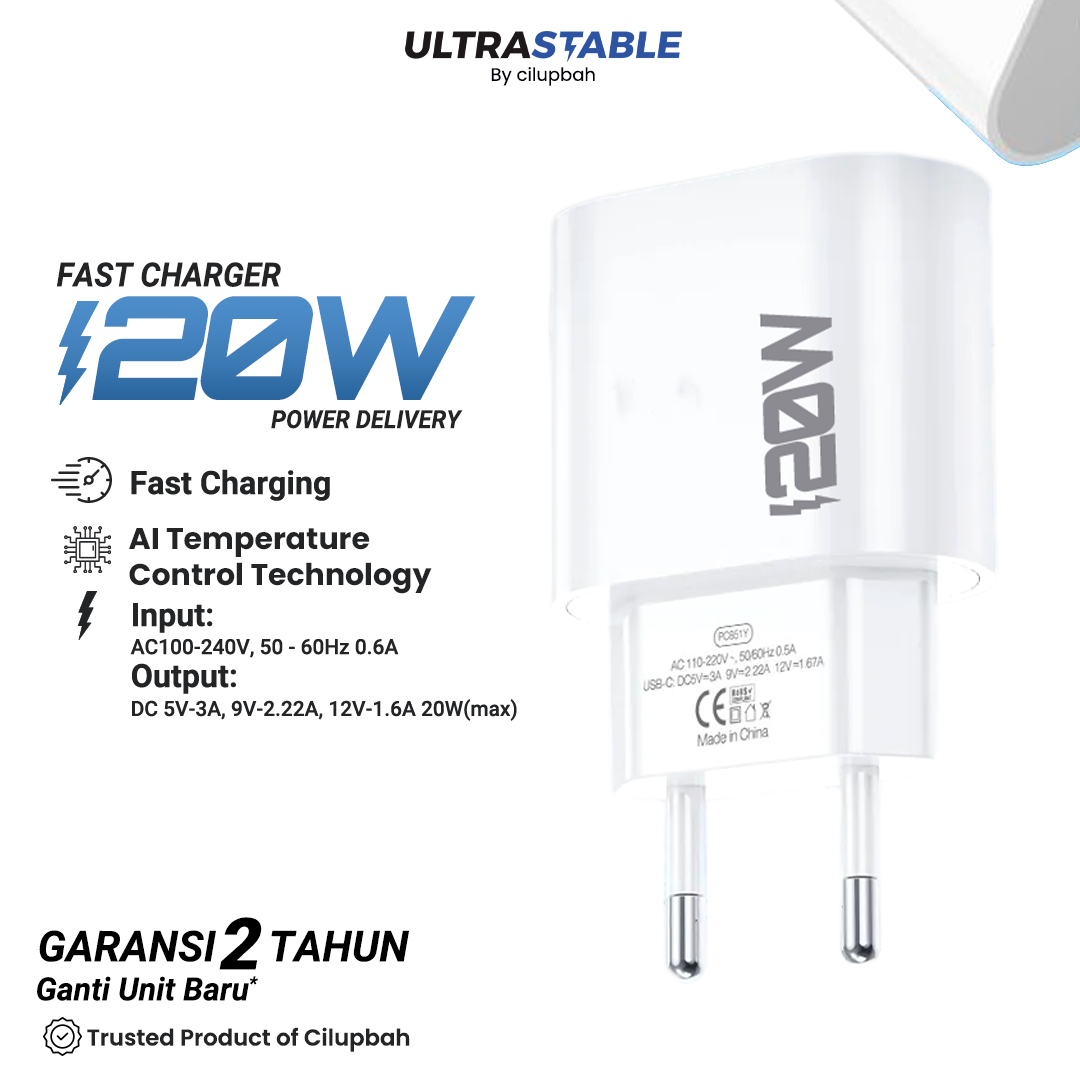[GARANSI 2THN] Power Charger iPhone 20W Adaptor Kabel Type C to Lightning and Android USB-C to USB-C
