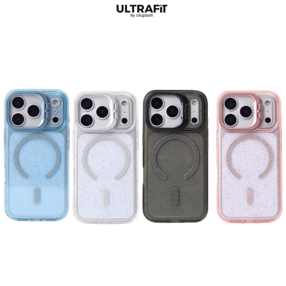 CILUPBAH Glitter Magnetic Lens Stand Holder Case For iPhone 11 12 13 14 15 16 17 Air Pro Max