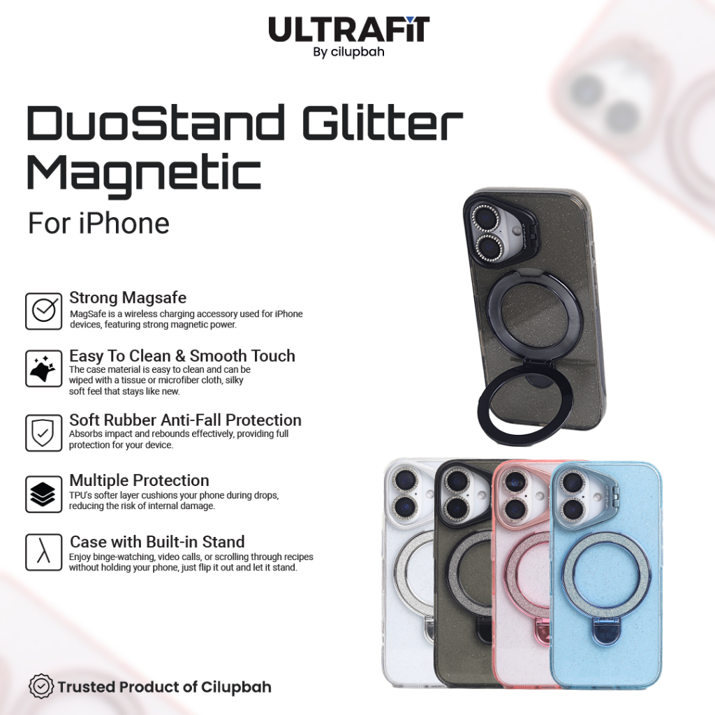 Cilupbah Duostand Glitter Magnetic Case for iPhone 11 12 13 14 15 16 Plus Pro Max