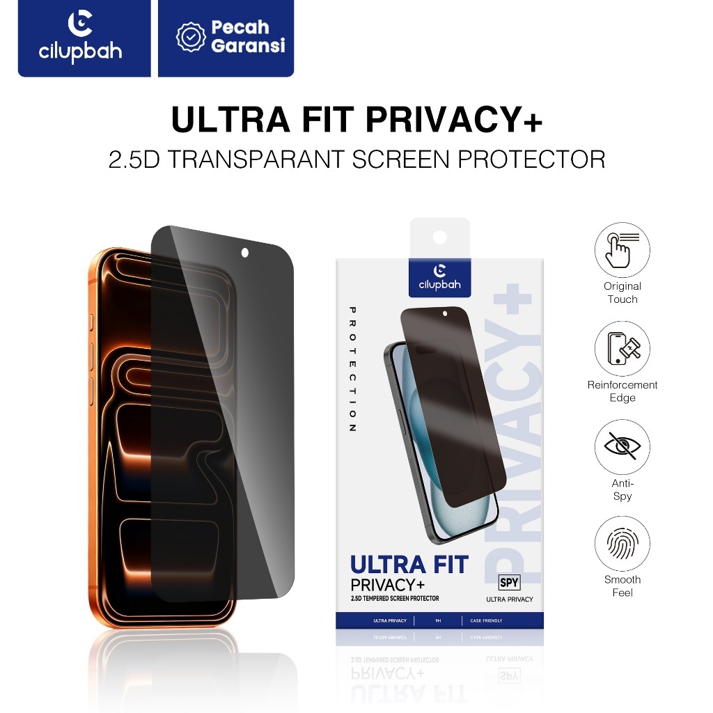 CILUPBAH [Tanpa Bazel Hitam] Tempered Glass Ultra Fit Superfit Privacy+ Screen Protector  for iPhone X XR XS 11 12 13 14+ 15+ 16+ 17 AIR MINI PRO MAX